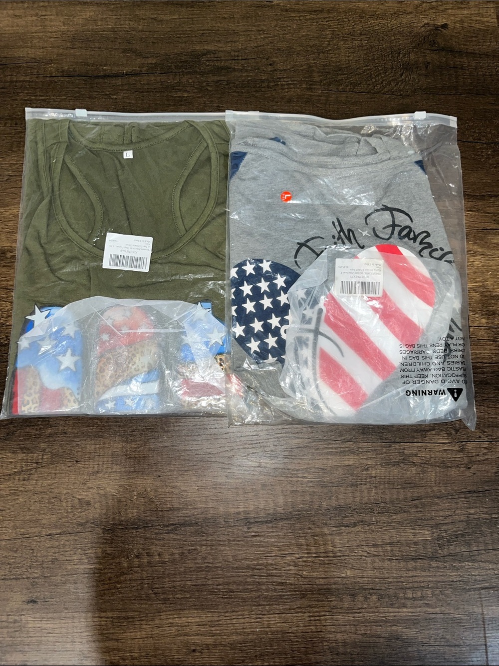 Amazon Tank Tops Set - Olive Green & Heather Gray with Flag Accents